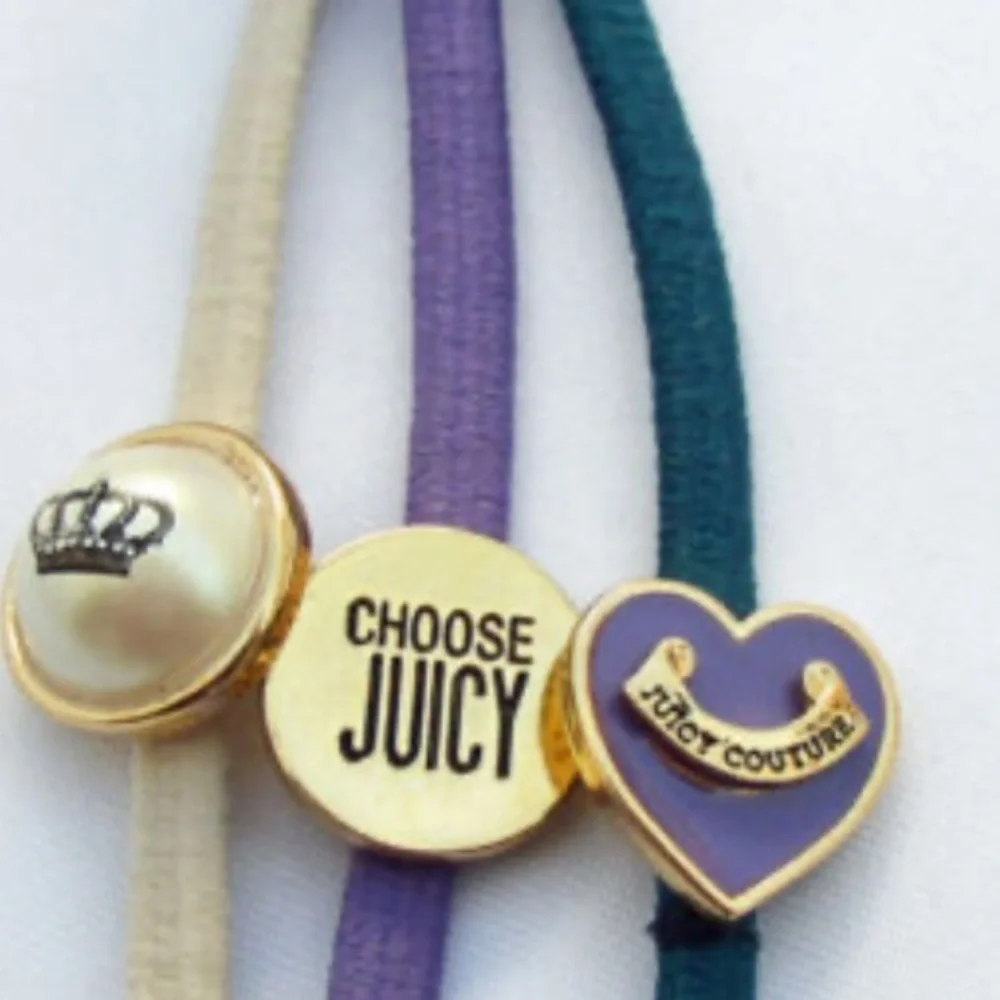 JUICY COUTURE HAIR HEADBANDS HEART LOGO CHARMS SET OF 3